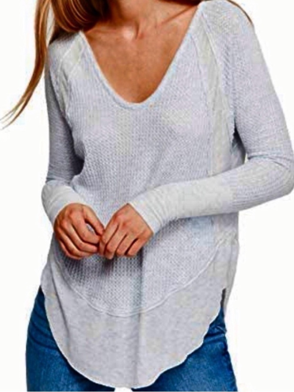 We The Free Catalina Thermal Long Sleeve Cloud Heather Blue Oversized